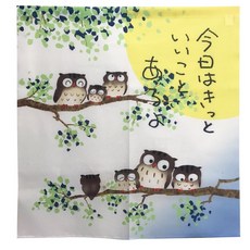 和風日式針織短門簾 台灣製營業用隔間掛飾, 夜梟家族