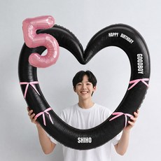 해피제이니 핑크 숫자 대형 하트풍선 생일파티용품세트(프리레터링 시트지 포함), 1세트, 5 블랙하트