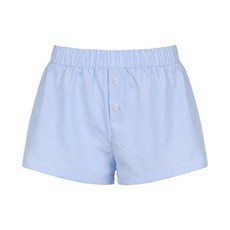 LIULU度假風簡約藍色條紋沙灘短褲女寬鬆鬆緊腰運動居家梭織休閒褲