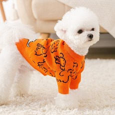 마이바우 강아지 캐릭터 니트 애견의류, 오렌지, 1개