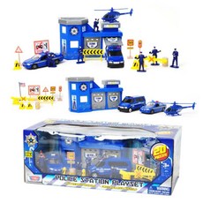 3세장난감 3살아기장난감 경찰서놀이 세트 20P, 37.5 x 16 x 14 cm, 경찰차, 경찰서, 미니카, 블루