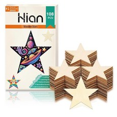 Hion 나무 별 5.1cm(2x2.54cm) 미완성 나무 조각 108개 - 크리스마스 빈 컷아웃 식품 - 공예 프로젝트 크리스마스 파티 및 웨딩 식에, Star