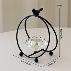 鐵藝小鳥水晶燭臺 簡約餐桌裝飾擺件, 小鳥款水晶裝飾燭臺-黑色