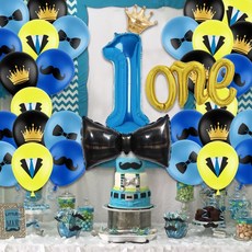 블루 BOSS 보이 첫 번째 생일 풍선 장식 파티세트 (1세 용품), 01 기타, 01 기타