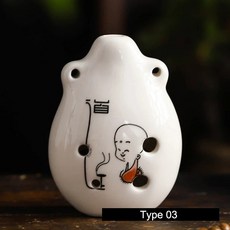 세라믹 미니 오카리나 6홀 중국풍 악기, 화이트+블랙