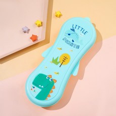 卡通兒童餐具收納盒三色可選，台灣現貨，兒童餐具盒，餐具收納盒, 恐龍兒童餐具盒-藍色, 1個