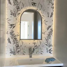 빈티지 아치 욕실 거울 벽걸이 북유럽 프랑스 스테인레스 화장대 미러, D. 실버 50x70cm LED