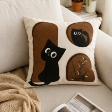 MISI 감성 고양이 쇼파쿠션 40x40cm, 화이트