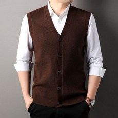 남자 프리미엄 브이넥 니트 조끼 봄 가을 중장년 남성 정장 민소매 가디건 스웨터 베스트SYW