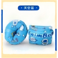 wimBob 兒童太空人造型游泳臂圈 加厚安全浮力 游泳裝備, 滾筒手臂圈（藍色）, 1個