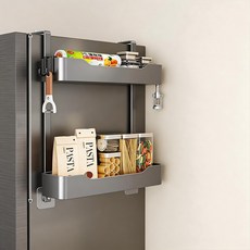 LY 무타공 냉장고 사이드 벽걸이형 선반 수납거치대, 1개, 회색