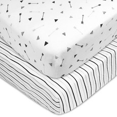 American Baby Company 2 Pack Printed 100% Cotton Jersey Knit Fitted Crib Sheet for Standard Crib a, 1개, Silver Black Arrow and Stripe