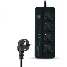 멀티탭 USB C타입 겸용 콘센트 충전기 2PD+4USB 2500W, 1개, BLACK 4구, 2m