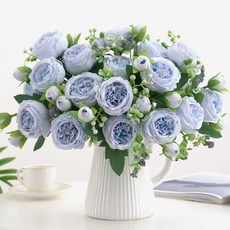 꽃병 가정 축제 웨딩 아치 모란 DIY 장식 장미 인공 3개 선물 정원 야외, 1pc 2, light blue