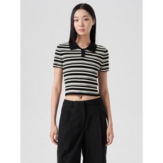 에잇세컨즈 8SECONDS 스트라이프 칼라넥 반소매 풀오버 블랙 195356