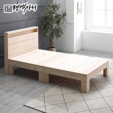 [편백마리] 편백나무 통원목 평상형 침대 LED 선반형 헤드 P-BE-104, 퀸 평상높이 400 헤드무절