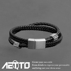 AETTO 雙層皮繩手鍊 編織繩 高級感 錯位交叉 鑲鑽轉珠