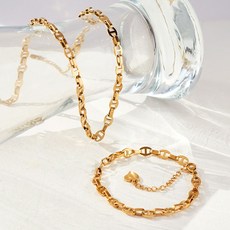노이드비 써지컬스틸 돼지코 사슬 연결체인 목걸이 + 팔찌 세트, 골드(목걸이, 팔찌), 랜덤발송(패키지)