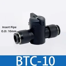 BTC 플라스틱 공압 핸드 밸브 블랙 푸시 인 퀵 커넥터 턴 스위치 수동 볼 전류 제한 4mm 6mm 8mm 10mm 12mm, BTC-10 Black