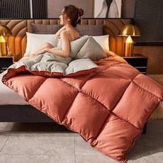 구스다운이불 침구세트 겨울이불세트 거실 한파용 따뜻한 호텔, 150x200cm 4kg, 레드오렌지