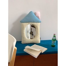 패브릭 거울 벽걸이 집모양 인테리어 소품 감성 거울 침실 꾸미기 오브제, 블루스카이