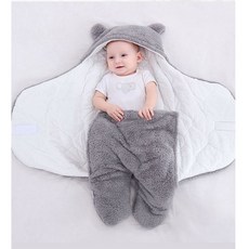 嬰兒分腿羔羊絨睡袋 秋冬保暖防踢被 熊熊造型 新生兒寶寶適用 M碼 灰色