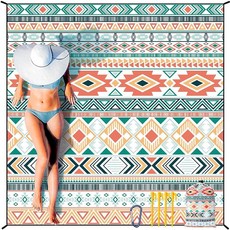 HIHOHO Beach Blanket Waterproof Sandproof Extra Large Beach Mat 79" X 83"/120"x108"for 1-8 Adults, 79" X 83"（1~3 person）, 보헤미안-그린 오렌지