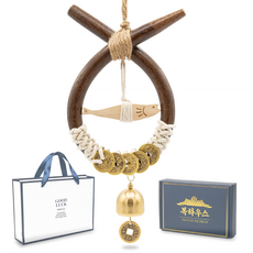 복하우스 소코뚜레 액막이 명태 엽전 도어벨 개업선물, 내추럴 우드