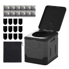 플로우 차량 캠핑 휴대 이동 접이식 변기 + 응고제 +봉투 + 파우치 세트, 1세트, 그레이