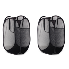 서치잇 접이식 이동식 다용도 행 수건 걸레 인형 정리 매쉬 빨래바구니 건조기 세탁기 세탁물 대용량 세탁바구니 빨래통 다용도바구니 손잡이, 블랙2개