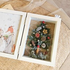 永生雪松聖誕樹相框 附燈串 永生花裝飾相框, 1個, 加購提袋