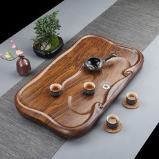 黑檀木實木茶盤 長方形平板茶海 家用功夫茶具茶臺, 1個, 小平闆痠枝紋64x37x6cm