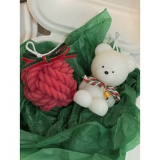 곰돌이+털실캔들 크리스마스 답례품 크리스마스 선물, 그린, 화이트머스크, 1개