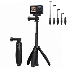 TELESIN 미니 셀카봉 2.0 알루미늄 초소형 휴대용 15cm~40cm 길이조절 삼각대 일체형 고프로 DJI 액션캠 스마트폰 호환 브이로그 여행 촬영 액세서리, 1개, 검은색