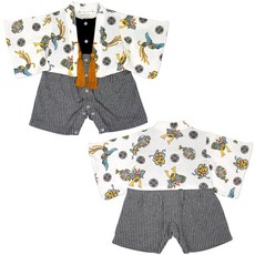 베이비 몬츠키 하카마 올인원 50-60cm, 50cm-60cm, 흰색, 검은색, 회색
