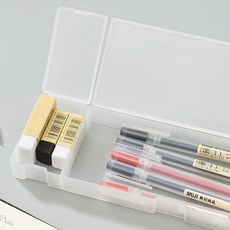 사각 하드 케이스 필통 2칸, 2개, 반투명