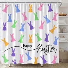 UEAUUN Happy Easter Shower Curtain Spring Colorful Bunny Rabbits Bathroom Decor(70''Wx70''L)