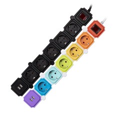 유커먼 요리조리 꺾이는 디자인 고용량 USB 멀티탭 5구, 1개, 화이트+레인보우, 1.5m