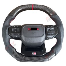 豐田全系通用 真碳纖維運動方向盤 改裝方向盤 Prado/LC250/Fortuner/Hilux適用, 真碳上平紅款【定製款】