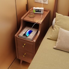 實木床頭櫃 極窄設計 30公分寬, 詳見包裝, 詳見包裝, 胡桃色 帶穿線孔,整裝(安裝四個腳) 20x40x50cm