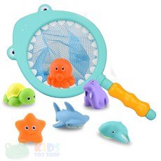 寶寶洗澡玩具 鯊魚撈魚撈網 兒童戲水玩具, 1個, 淺綠色鯊魚撈組（7件套）