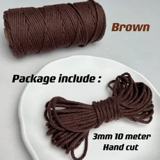 3mm 11 야드 35 색상 옵션 Macrame 코드 코튼 로프 4 플라이 트위스트 Macrame 스레드 Macrame 용품 DIY 공, 01 3mm 10Meters, 13 Brown