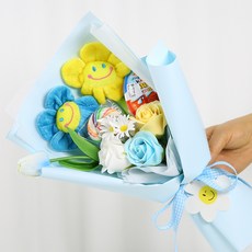 스마일꽃 롤리팝 킨더조이 꽃다발, 블루옐로우
