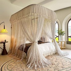 공주 침대 캐노피 커튼 북유럽 우아한 레이스 쉬폰 공주침대, 4. 로즈 크림 베이지