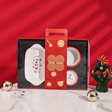 陶瓷碗碟套裝禮盒 家用飯碗 新居賀禮 新婚婚慶餐具禮盒 年節禮品, 雙耳烤碗-平安喜樂烘培禮盒套裝, 1個