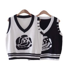 배색 로즈 브이넥 여성 골프조끼 베스트