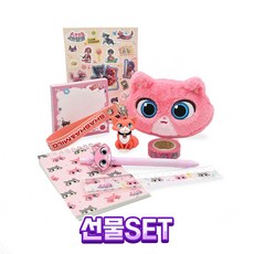 [선물세트] 샤샤&마일로 문구용품(수첩 아크릴자 마스킹테이프 떡메모지 스티커 볼펜)+피규어키링+손목쿠션 선물세트, 샤샤