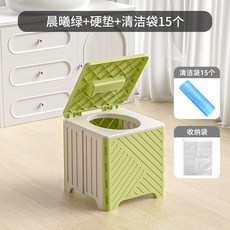 戶外車載應急中大兒童外出便攜式摺疊小馬桶 高23釐米移動廁所便盆, 晨曦綠-硬墊+垃圾袋+收納袋