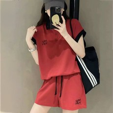 Asure 여성 폴로 반팔티셔츠+반바지 여름 세트 루즈핏 캐주얼 투피스