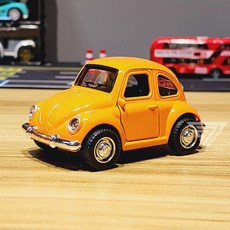 聲光可開門Q版復古合金車 - 警車 金龜車 雙層巴士 復古老爺車 mini cooper模型車 小車, 金龜-黃(聲光雙開門, 1個